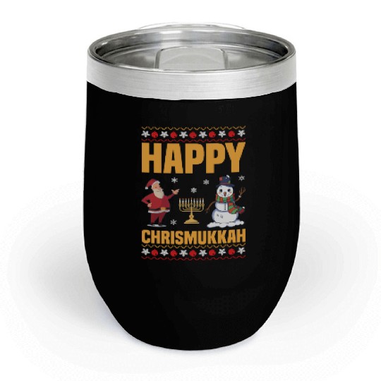Happy Chrismukkah Funny Hanukkah Christmas Santa Chill Wine Tumblers