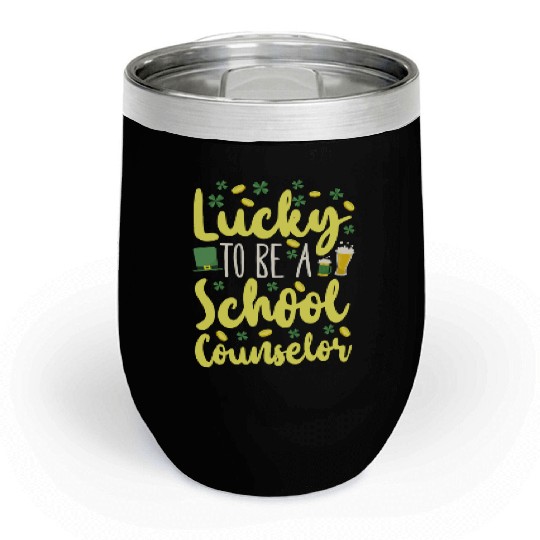 School Counselor St Patricks Day Chill Wine Tumblers