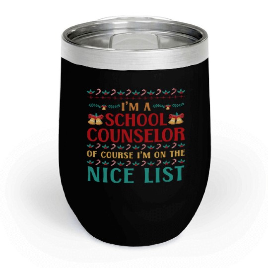 School Counselor Christmas Ugly Chill Wine Tumblers