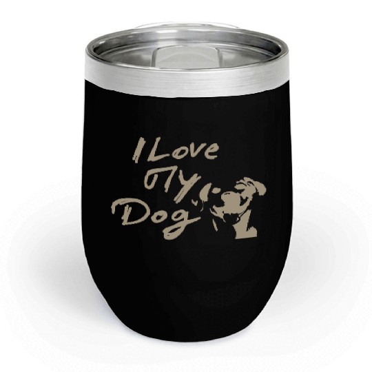 I Love My Dog - Brown Design on Black Chill Wine Tumblers