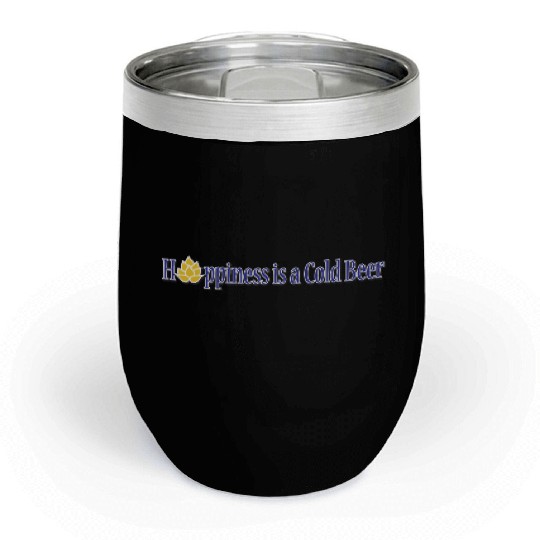 Happiness is a Cold Beer Typography Design Chill Wine Tumblers