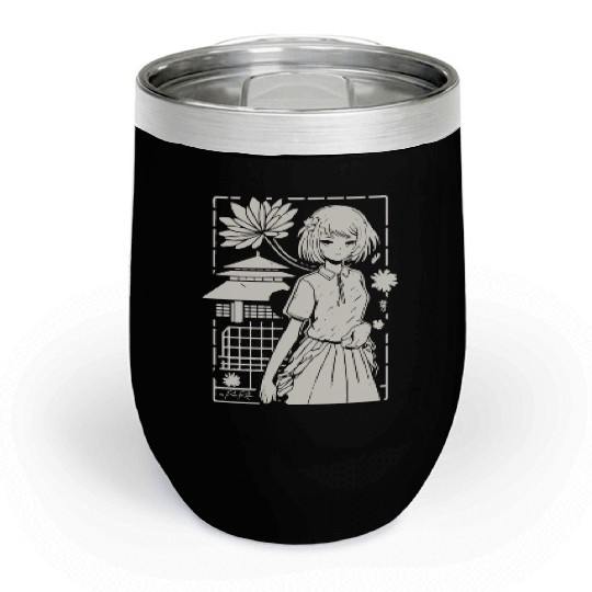 Japan: Sakura Girl Cartoon Chill Wine Tumblers