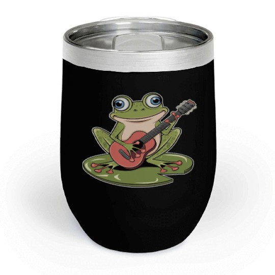 Frog Playing Guitar On Lily Pad Chill Wine Tumblers