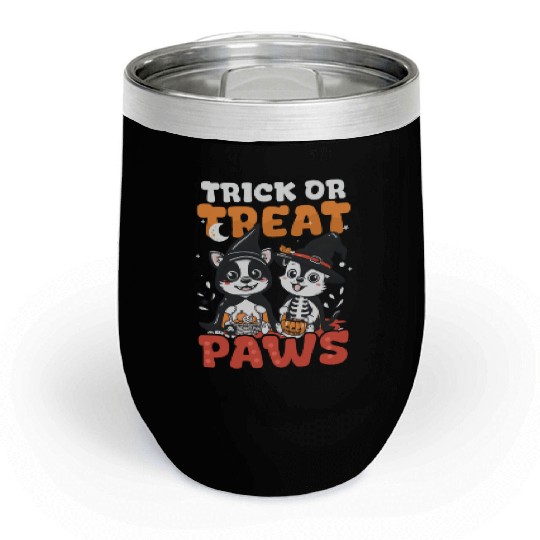 Halloween Dog Trick Or Treat Paws Chill Wine Tumblers