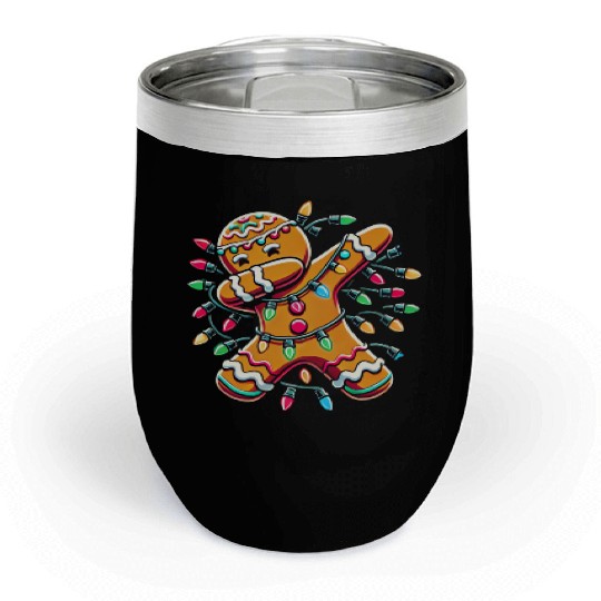Dabbing Gingerbread Wrapped in Christmas Lights Chill Wine Tumblers