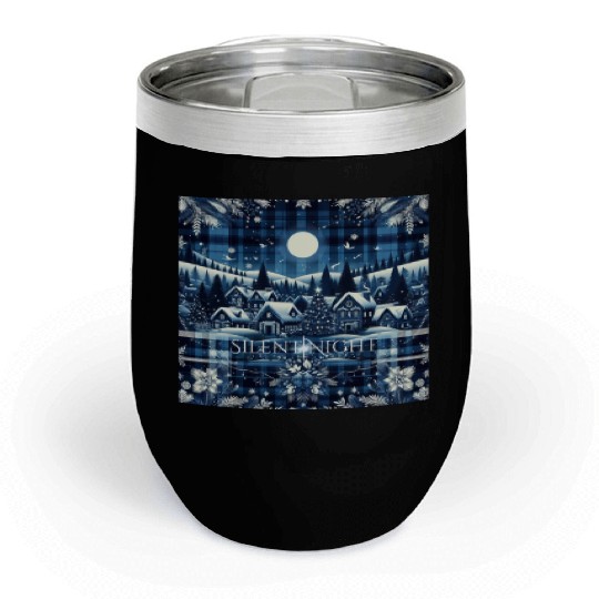 flannel silent night blue and white christmas Chill Wine Tumblers
