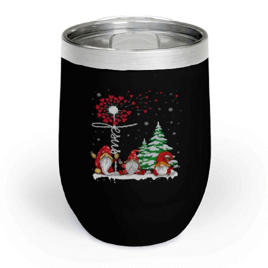 Gnomes Jesus Dandelion Christmas Tree Chill Wine Tumblers