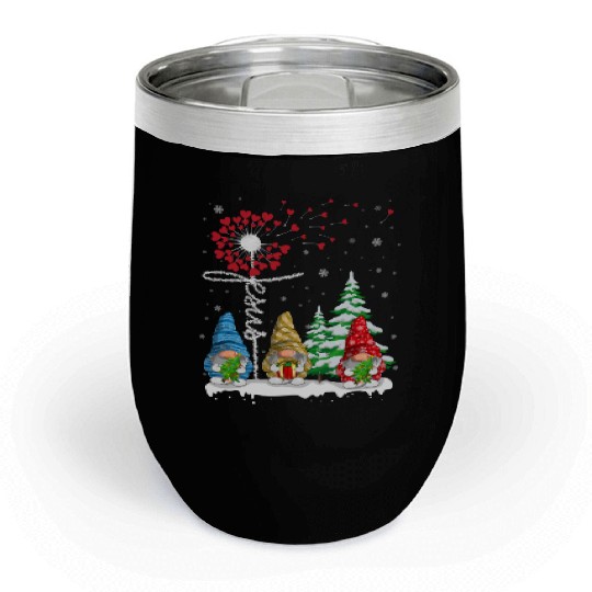 Gnomes Jesus Dandelion Christmas Tree Chill Wine Tumblers