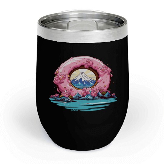 Japan Sakura Blossom Mount Fuji Donut Chill Wine Tumblers