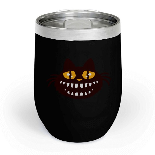 Funny Crazy Monster Cat Halloween Horror Teeth Fun Chill Wine Tumblers