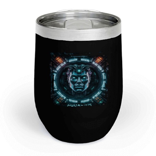 Zodiac sign Aquarius in cyberpunk era Future Chill Wine Tumblers