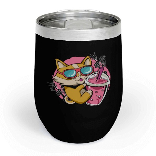Kitten Kawaii Boba Milk Tea Drinking Cat Chill Wine Tumblers