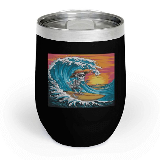 Surfing Skeleton Vibes Surfing Lifestyle Retro Chill Wine Tumblers