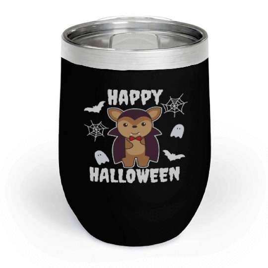Deer Happy Halloween Cute Devil Vampire Costume Chill Wine Tumblers