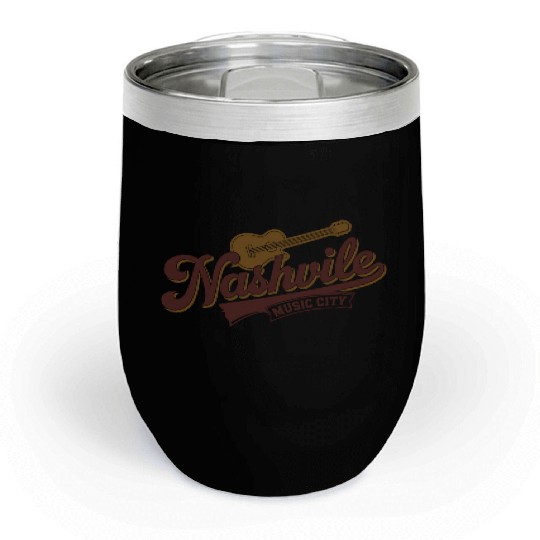 Nashville Music City Logo with Guitar Illustration Chill Wine Tumblers