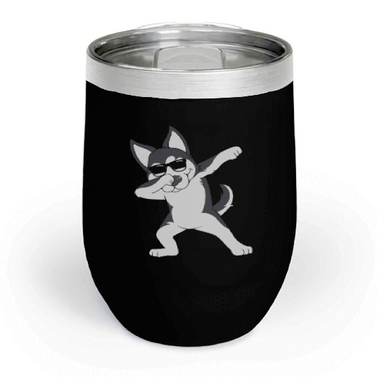 Cute Siberian Husky Dabbing Dog With Sunglasses Chill Wine Tumblers