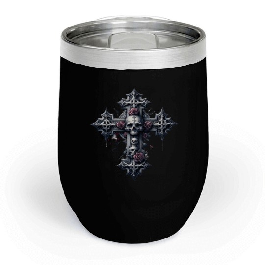 Gothic Cross Collection - Skulls and Red Roses Chill Wine Tumblers