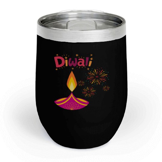 Diwali Design with Lamp & Festive Fireworks Chill Wine Tumblers
