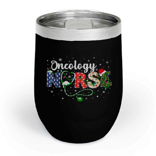 Oncology Nurse Xmas Santa Hat Nurse Christmas Chill Wine Tumblers
