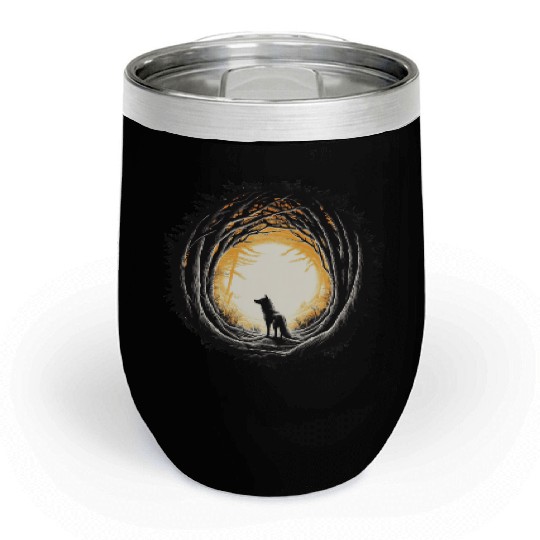 Wolf In Forest Silhouette Chill Wine Tumblers