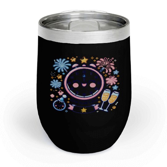 Celebrate New Year's Eve, Fun Clock and Fireworks Chill Wine Tumblers