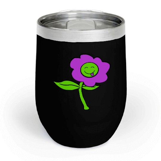 Purple Flower Spring Summer Nature Funny Face Fun Chill Wine Tumblers