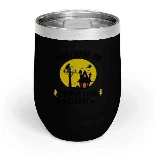Nightmare on Power Line Street – Lineman Halloween Chill Wine Tumblers