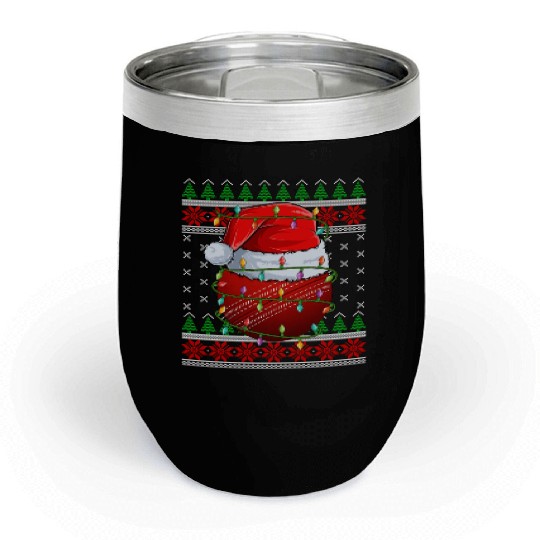 Cricket Ball Ugly Christmas Santa Hat Chill Wine Tumblers