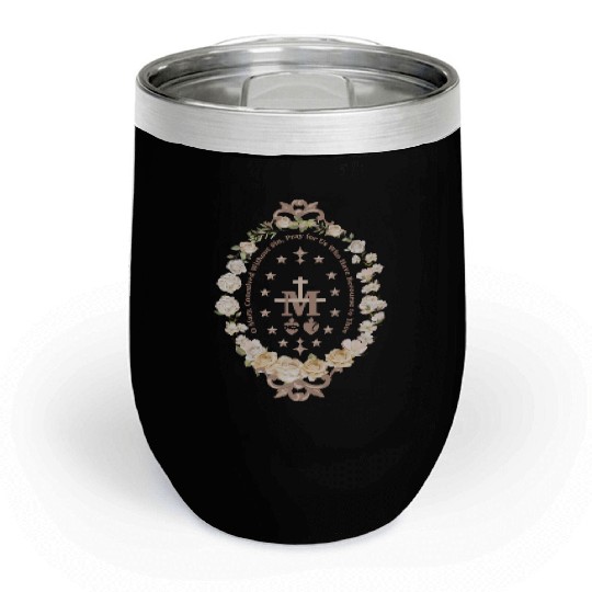 Marian Catholic Virgin Mary Marian Cross Floral Chill Wine Tumblers