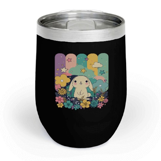 Cute Easter Bunny Surrounded By Flowers Chill Wine Tumblers