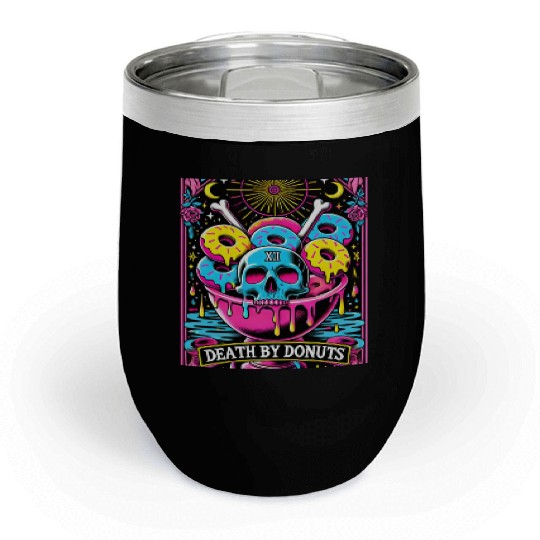 Death by Donuts Tarot Card skull gothic bowl funny Chill Wine Tumblers