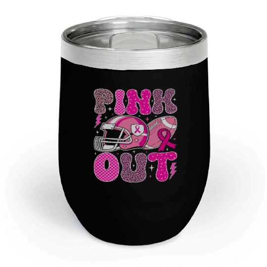 Pink Out Breast Cancer Football Mom Girls Women Chill Wine Tumblers