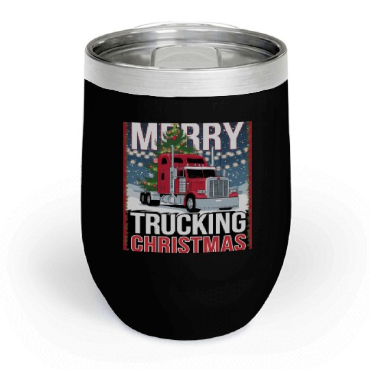 Merry Trucking Christmas Festive Semi-Truck Card Chill Wine Tumblers
