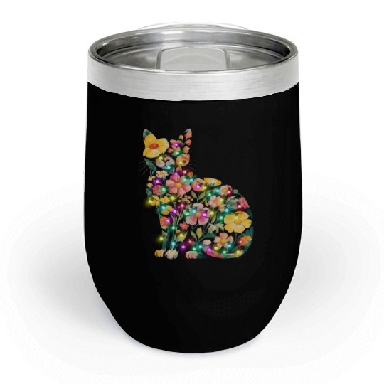 Floral Cat Silhouette nature santa christmas light Chill Wine Tumblers