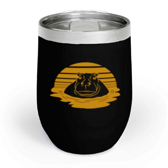 Hippo Swimming Water Sun Cute Happy Comic Cartoon Chill Wine Tumblers