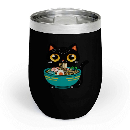 Funny Cat Eating Ramen Japanese Cat Ramen Noodles Chill Wine Tumblers
