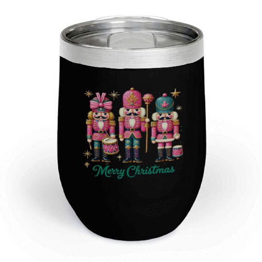 Glitter Nutcracker Friends, Merry Christmas Chill Wine Tumblers