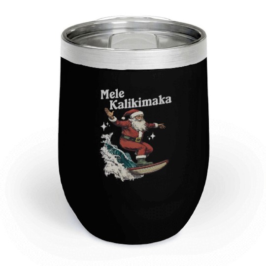 Mele Kalikimaka Hawaiian Christmas Surfing Santa Chill Wine Tumblers