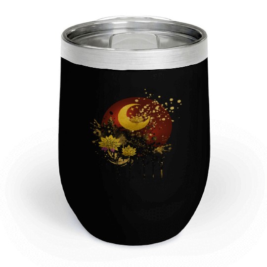 Celestial Lotus Moon Spray Design Chill Wine Tumblers
