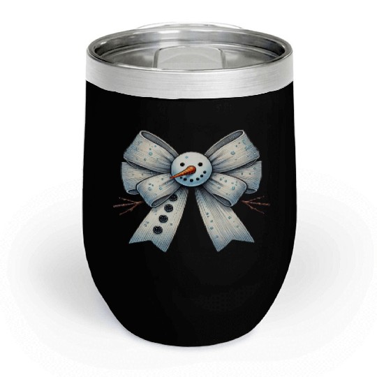 Snowman Coquette Bow, Merry Christmas Chill Wine Tumblers