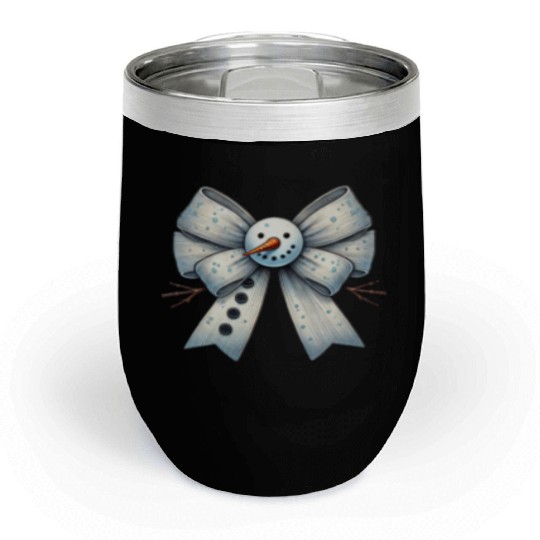Snowman Coquette Bow, Merry Christmas Chill Wine Tumblers