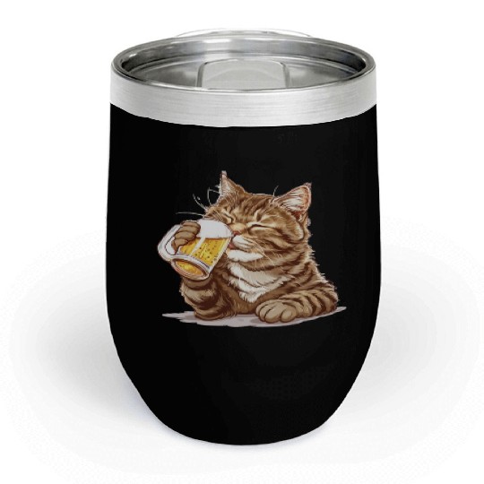 Cute Cat Drinking Beer 2 Chill Wine Tumblers