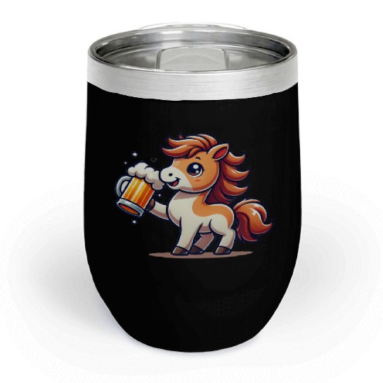 Cute Pony Drinking Beer 3 Chill Wine Tumblers