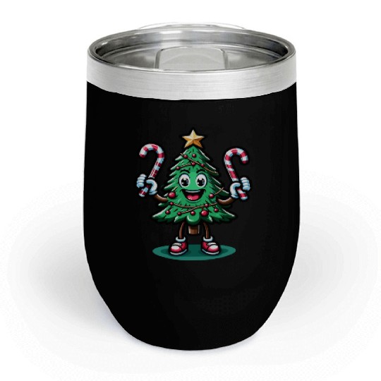 Happy Christmas Tree With Candy Canes Retro Chill Wine Tumblers
