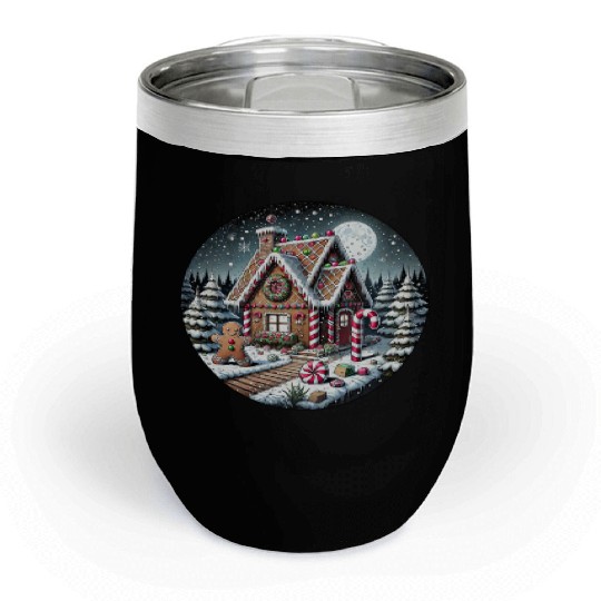 Christmas Gingerbread House with Candy Canes Chill Wine Tumblers