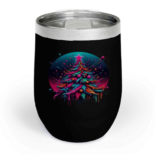 Neon Graffiti Christmas Tree with Bold Spray Paint Chill Wine Tumblers