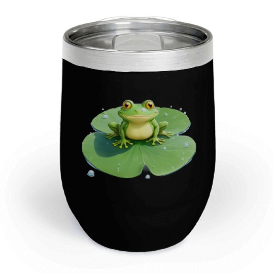 Cheerful Frog on Lily Pad Chill Wine Tumblers