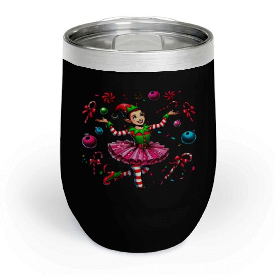 Juggling Elf: Tutu, Ornaments & Candy Cane Confet Chill Wine Tumblers
