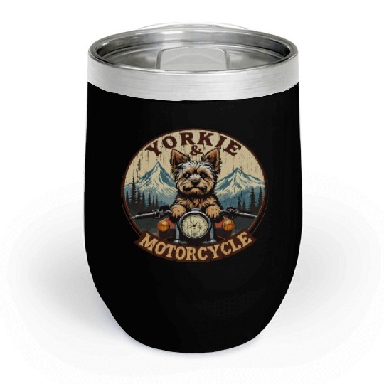 Retro Yorkie And Motorcycle Dog Lovers Funny Motor Chill Wine Tumblers