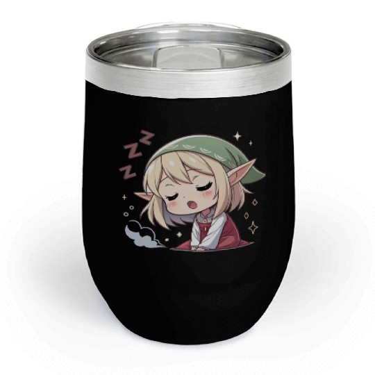 Sleepy Sprite: Cute Elf Napping So Lovingly Chill Wine Tumblers
